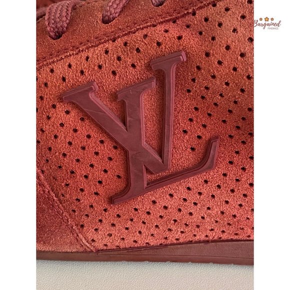 Authentic Louis Vuitton Pink Perforated Suede LV Logo Low Top Sneakers Size 7.5 - Picture 2 of 13